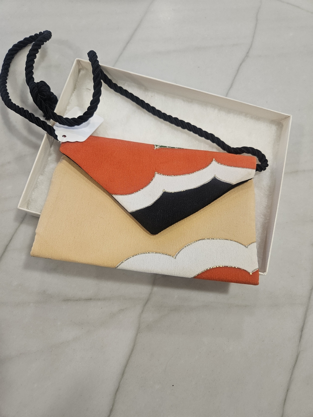Vintage Sheila Davlin Art Deco Style Fabric Envelope Clutch Bag with Cord Strap